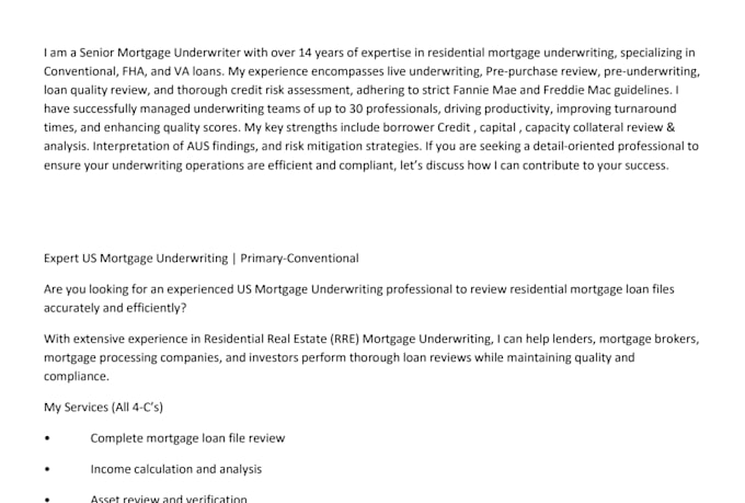 do us mortgage underwriting , loan processing ,loan review